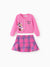 Disney Mickey and Friends Toddler Girl 2pcs Minnie Mouse Character Print Cotton Long-sleeve Top And Tweed Bowknot Skirt Set Hot Pink