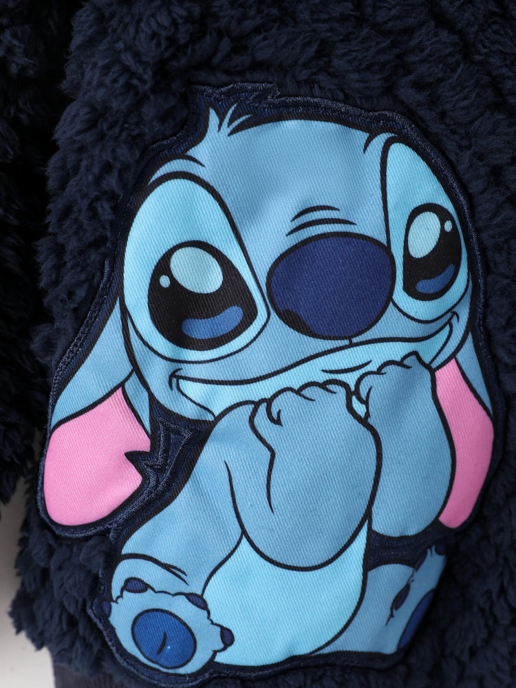 Disney Stitch Toddler/Kids Boy Stitch Textured Double-sided Fleece Fabric Hooded Jacket Deep Blue