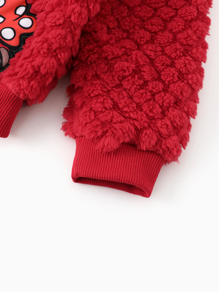 Disney Mickey and Friends Toddler Girl Minnie Mouse Plush Bowknot 3D Ears Hooded Long-sleeve Coat Red