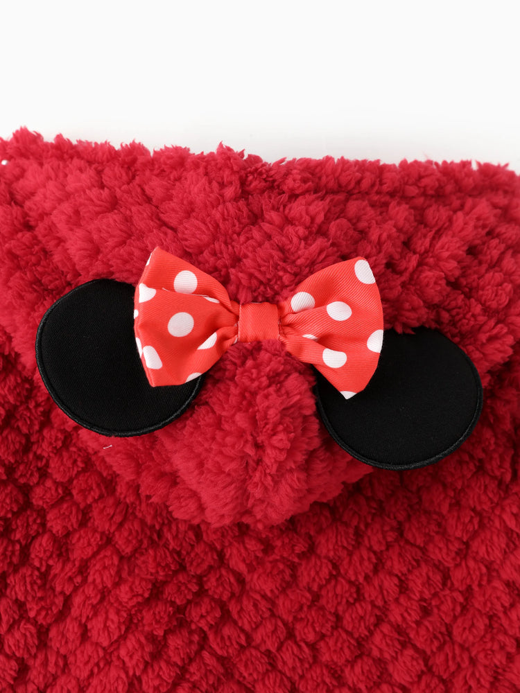 Disney Mickey and Friends Toddler Girl Minnie Mouse Plush Bowknot 3D Ears Hooded Long-sleeve Coat Red