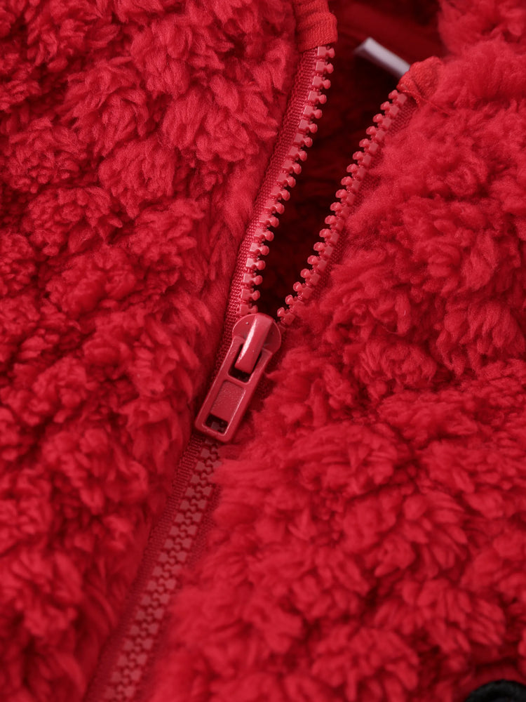 Disney Mickey and Friends Toddler Girl Minnie Mouse Plush Bowknot 3D Ears Hooded Long-sleeve Coat Red