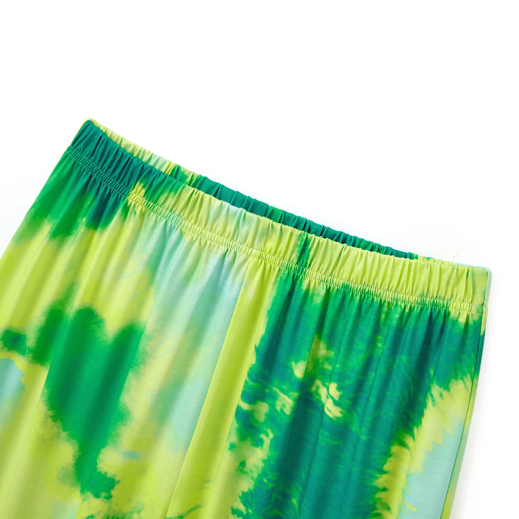 Christmas Matching Family Pajamas Set Cute ELF Print Gradient Tie-Dye Long-sleeve PJS with Christmas Socks Green