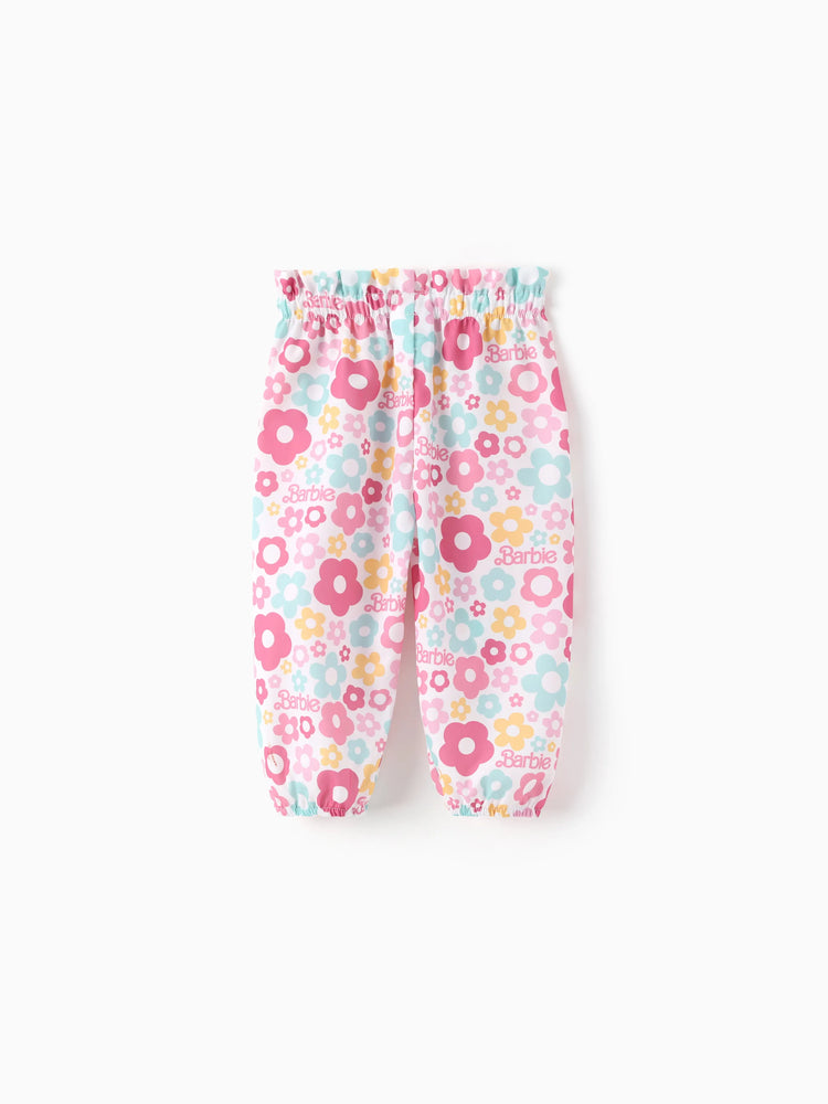 Barbie Baby Girl 2pcs Cotton Flutter Sleeve Romper and Printed Pants Sets Light Pink