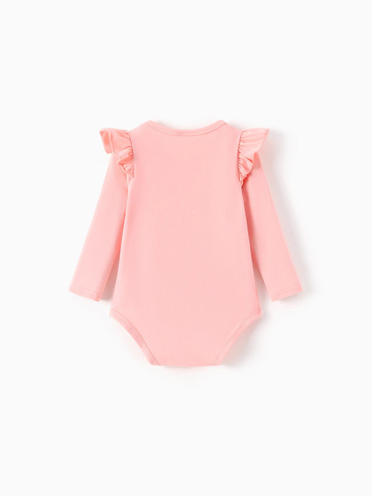 Barbie Baby Girl 2pcs Cotton Flutter Sleeve Romper and Printed Pants Sets Light Pink