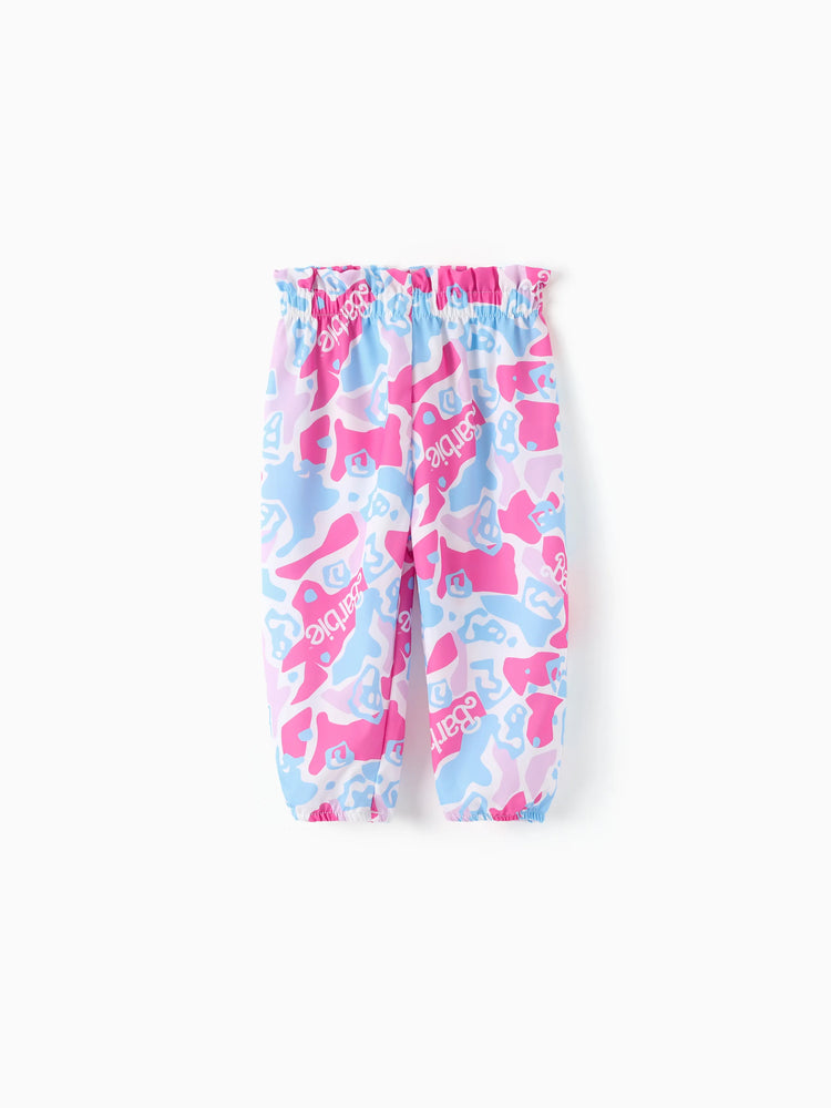 Barbie Baby Girl 2pcs Cotton Flutter Sleeve Romper and Printed Pants Sets Hot Pink