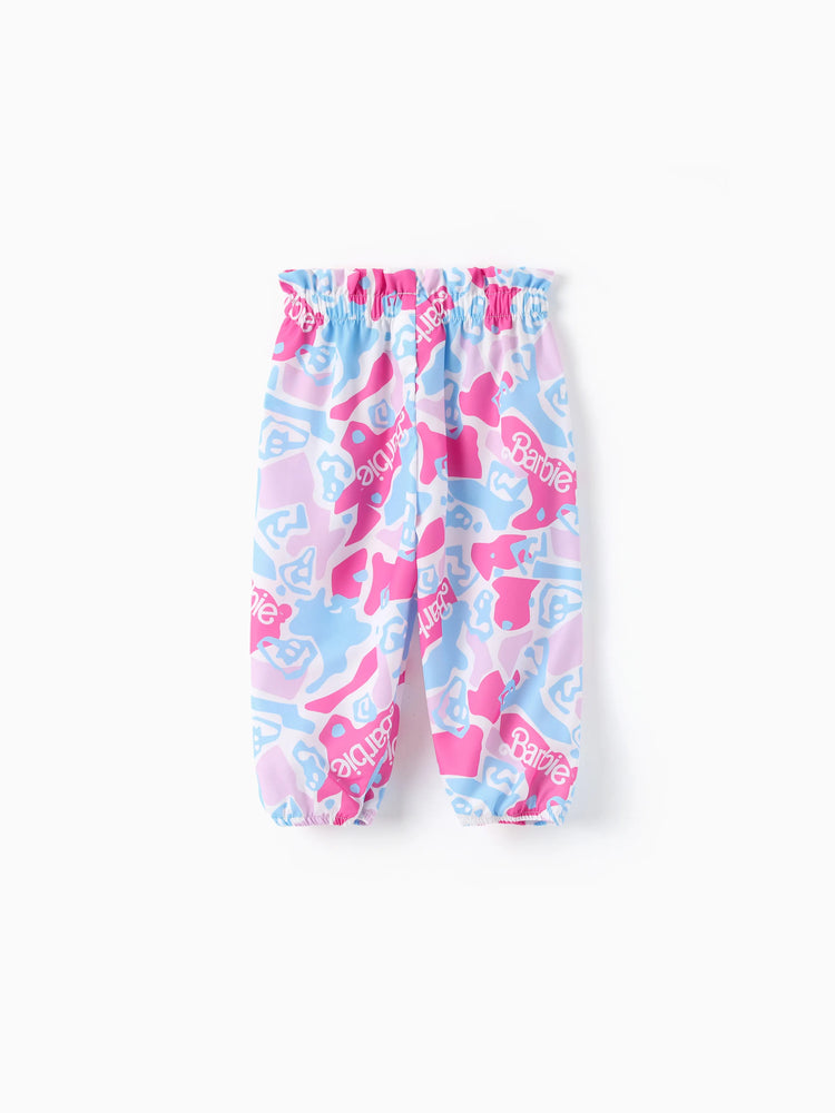 Barbie Baby Girl 2pcs Cotton Flutter Sleeve Romper and Printed Pants Sets Hot Pink