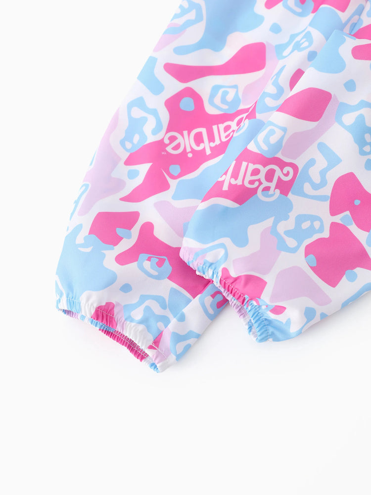 Barbie Baby Girl 2pcs Cotton Flutter Sleeve Romper and Printed Pants Sets Hot Pink