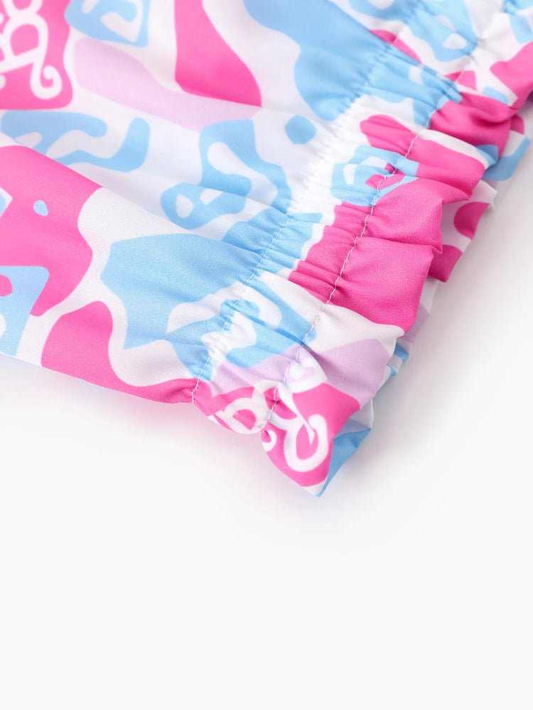 Barbie Baby Girl 2pcs Cotton Flutter Sleeve Romper and Printed Pants Sets Hot Pink