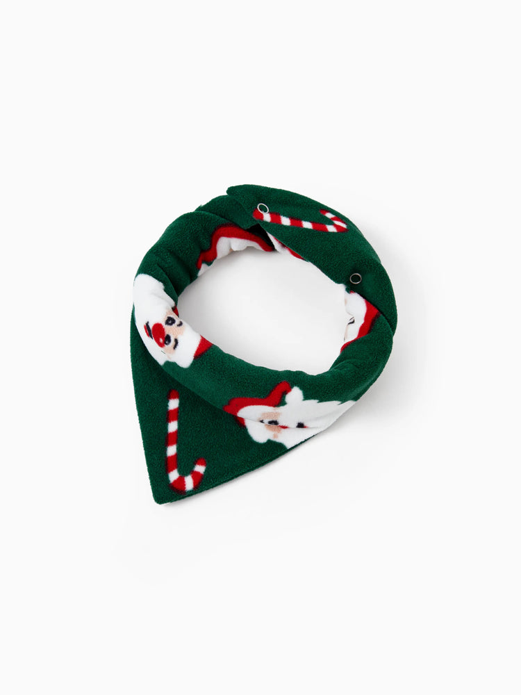 Ensemble de pyjama familial assorti de Noël en polaire, imprimé Père Noël et canne à sucre, avec chaussettes de Noël, vert foncé