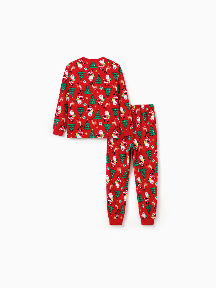 Weihnachten Passendes Familienpyjama-Set Weihnachtsmann und Weihnachtsbaum Print Rot PJS mit Weihnachtssocken rot