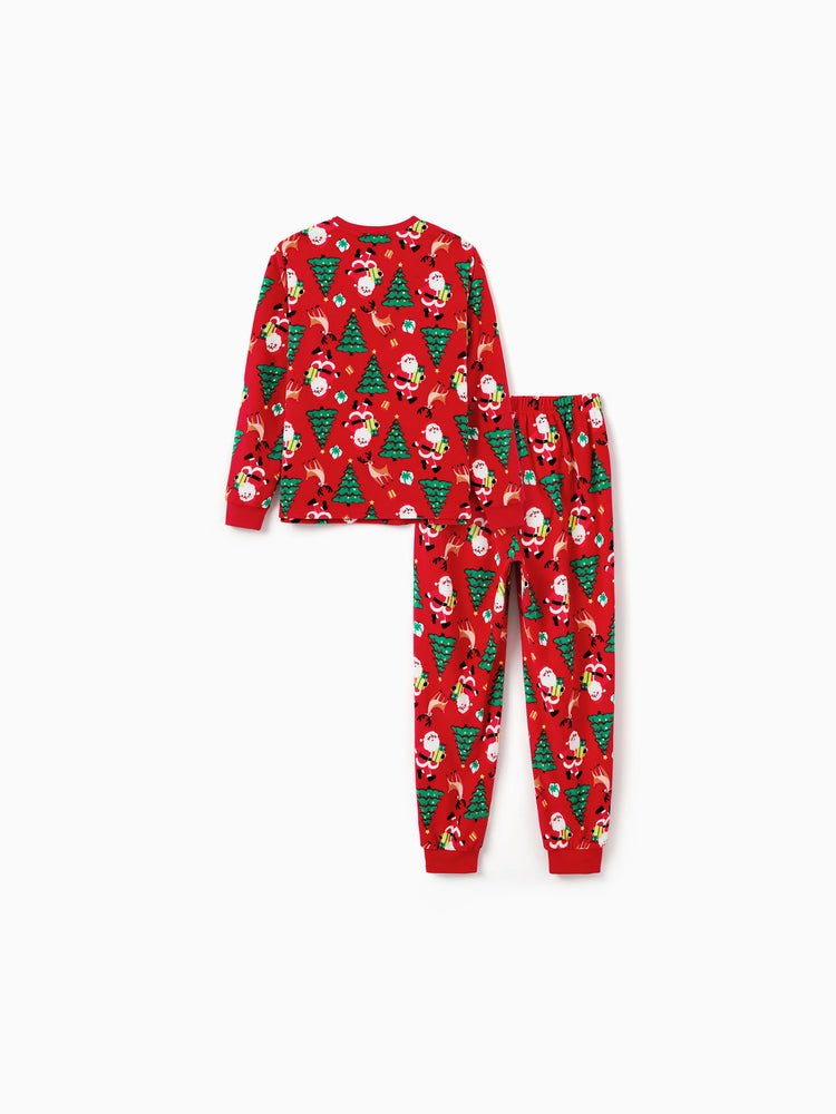 Weihnachten Passendes Familienpyjama-Set Weihnachtsmann und Weihnachtsbaum Print Rot PJS mit Weihnachtssocken rot