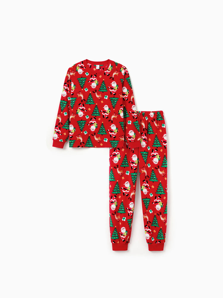 Weihnachten Passendes Familienpyjama-Set Weihnachtsmann und Weihnachtsbaum Print Rot PJS mit Weihnachtssocken rot