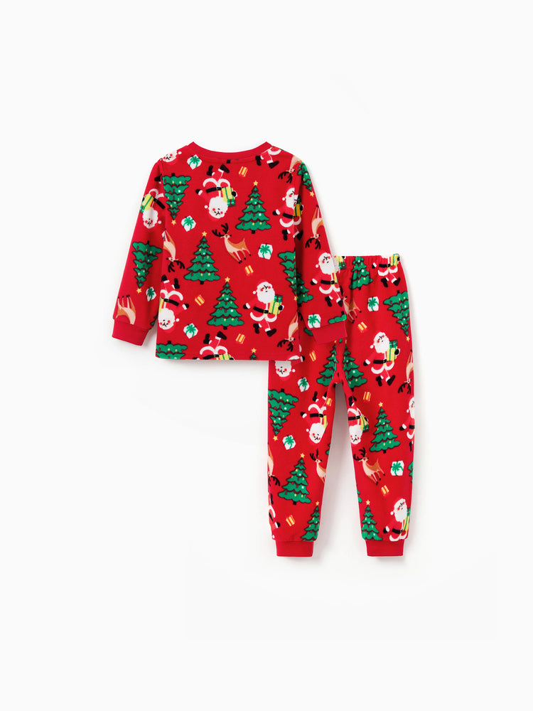Weihnachten Passendes Familienpyjama-Set Weihnachtsmann und Weihnachtsbaum Print Rot PJS mit Weihnachtssocken rot