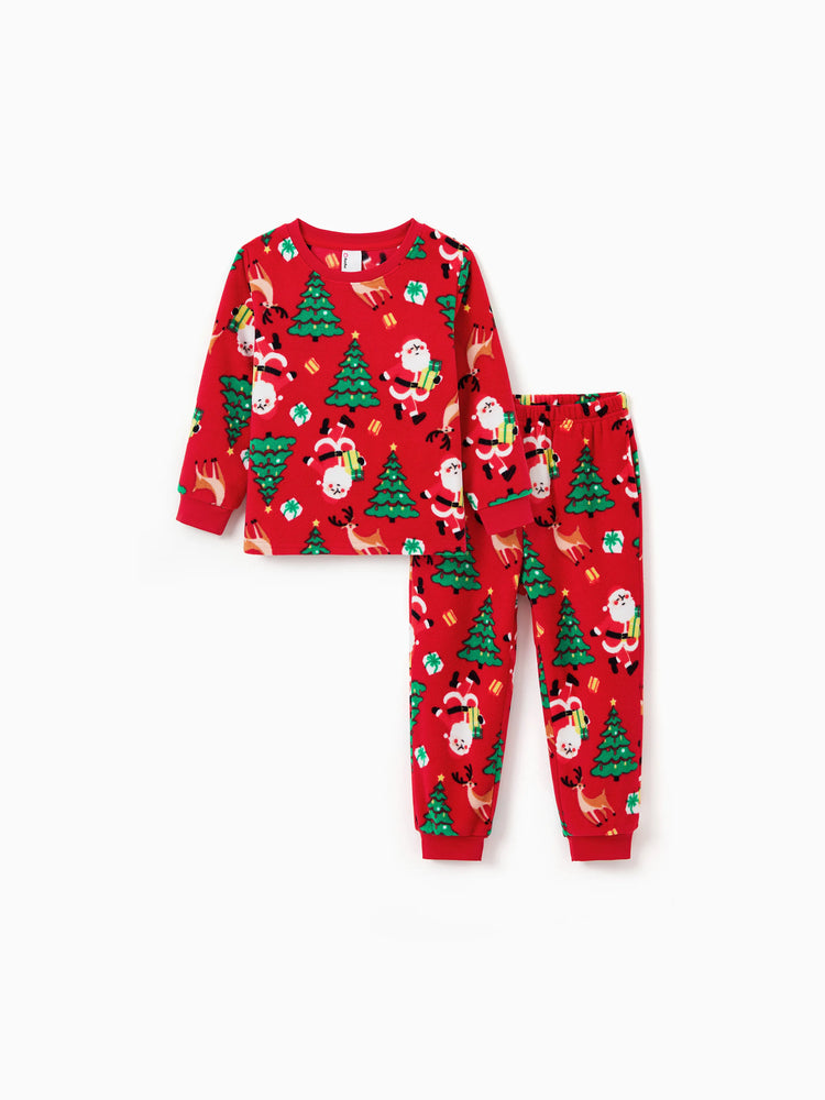 Weihnachten Passendes Familienpyjama-Set Weihnachtsmann und Weihnachtsbaum Print Rot PJS mit Weihnachtssocken rot