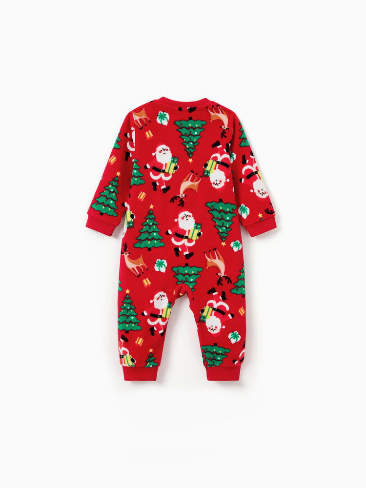 Weihnachten Passendes Familienpyjama-Set Weihnachtsmann und Weihnachtsbaum Print Rot PJS mit Weihnachtssocken rot