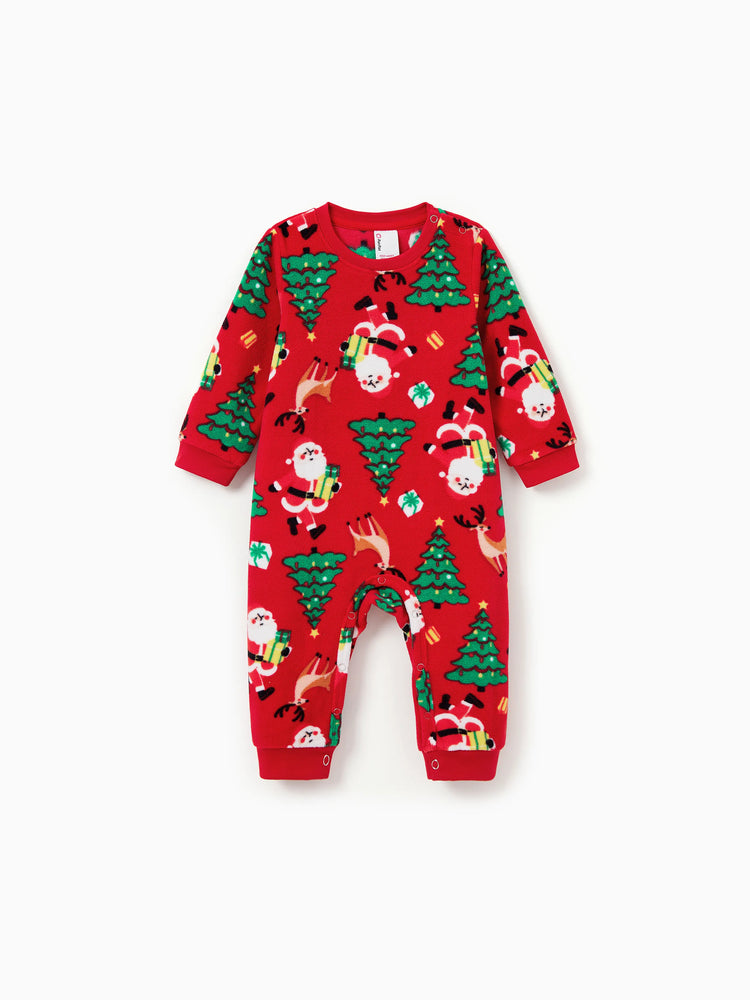 Weihnachten Passendes Familienpyjama-Set Weihnachtsmann und Weihnachtsbaum Print Rot PJS mit Weihnachtssocken rot