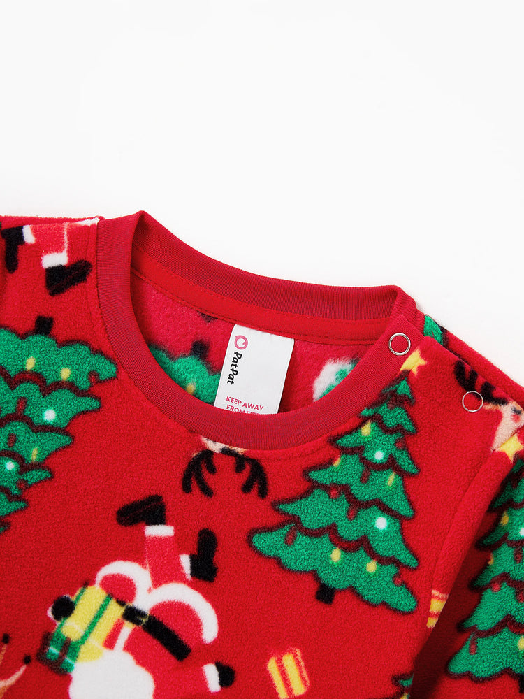 Weihnachten Passendes Familienpyjama-Set Weihnachtsmann und Weihnachtsbaum Print Rot PJS mit Weihnachtssocken rot