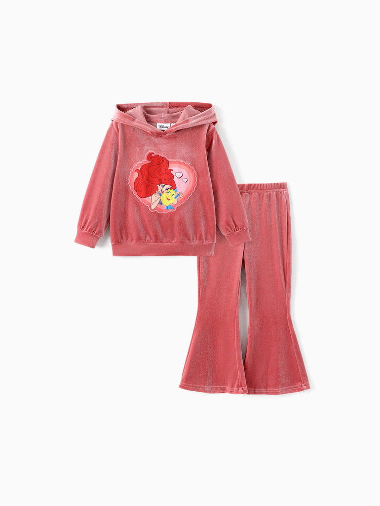Disney Princess Toddler Girl Ariel 2pcs Fleece Sweatshirt and Flared Pants Set Coral