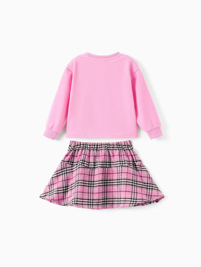 Conjunto de 2 piezas de falda con lazos y estampado a cuadros de Minnie Mouse de Disney Mickey y sus amigos, color rosa