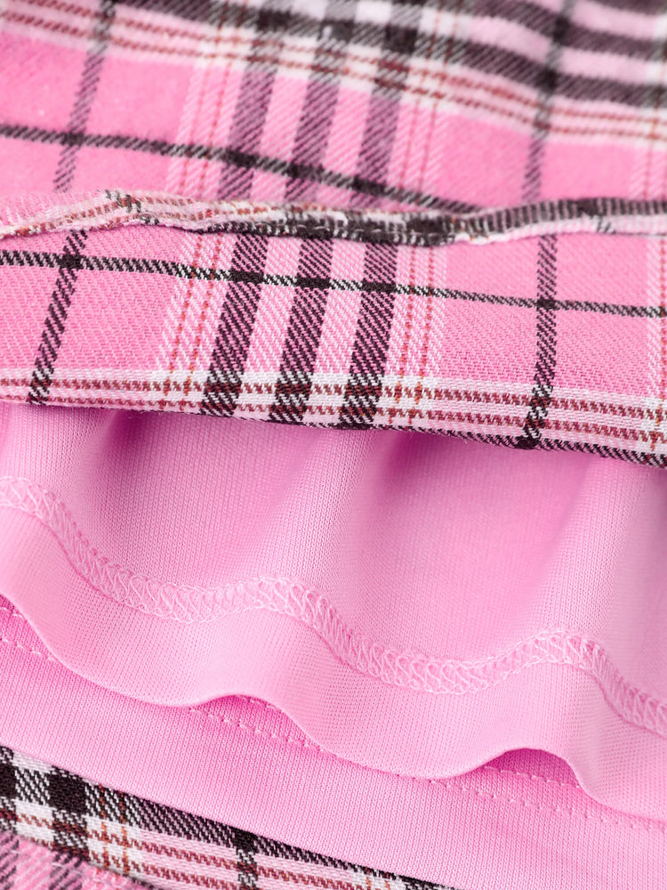 Ensemble 2 pièces Disney Mickey et ses amis pour petite fille, imprimé à carreaux Minnie Mouse avec jupe à nœuds, rose