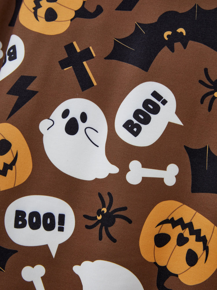 Halloween Familie Passendes Outfit Kürbis / Fledermaus Print Langarm-Top oder Tutu Kleid . braun