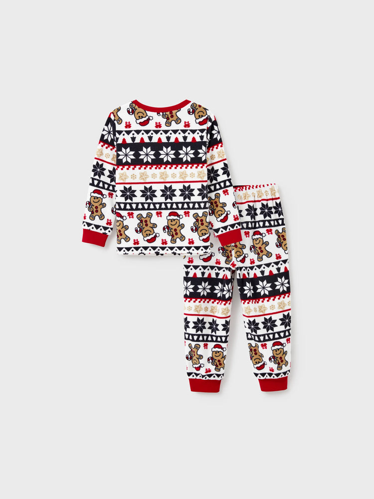 Ensemble pyjama de Noël assorti en polaire pour toute la famille, imprimé pain d'épices et flocons de neige, avec chaussettes de Noël rouges