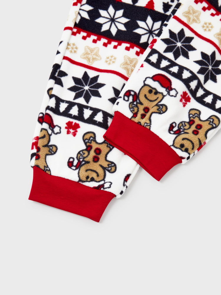 Ensemble pyjama de Noël assorti en polaire pour toute la famille, imprimé pain d'épices et flocons de neige, avec chaussettes de Noël rouges