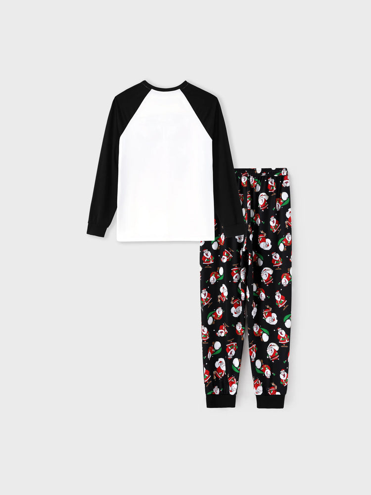 Christmas Matching Family Pajamas Set Christmas Santa Print Black and White PJS with Christmas Socks Black