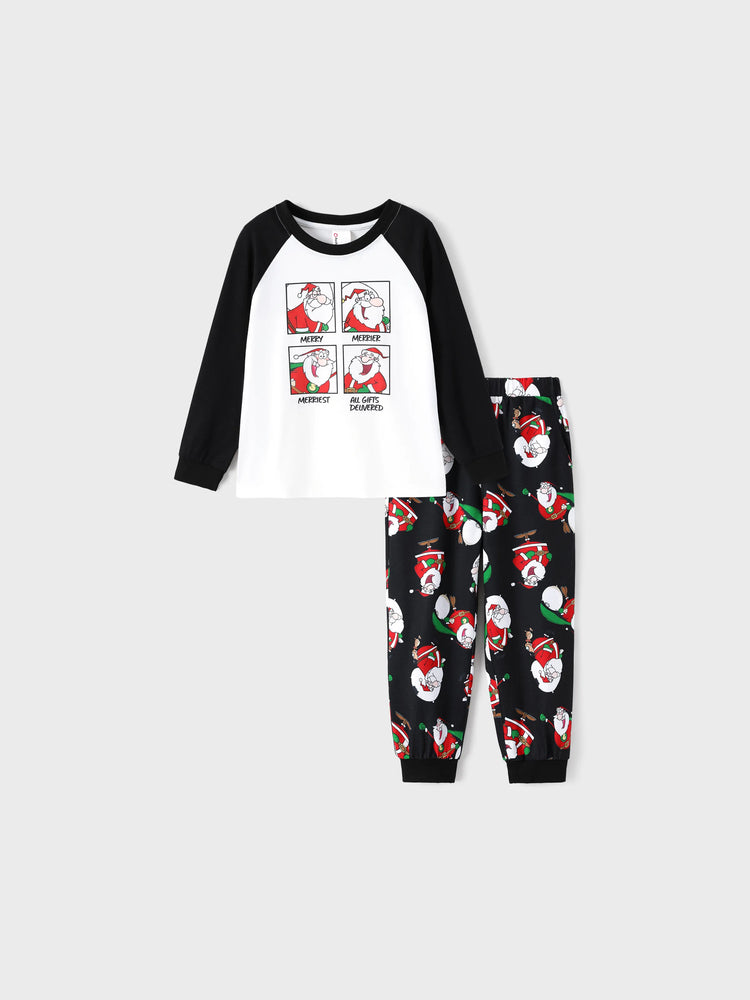 Christmas Matching Family Pajamas Set Christmas Santa Print Black and White PJS with Christmas Socks Black