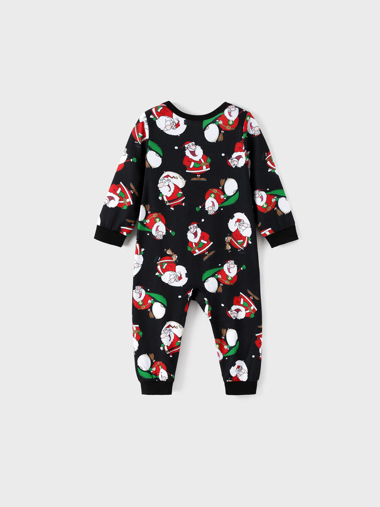 Christmas Matching Family Pajamas Set Christmas Santa Print Black and White PJS with Christmas Socks Black