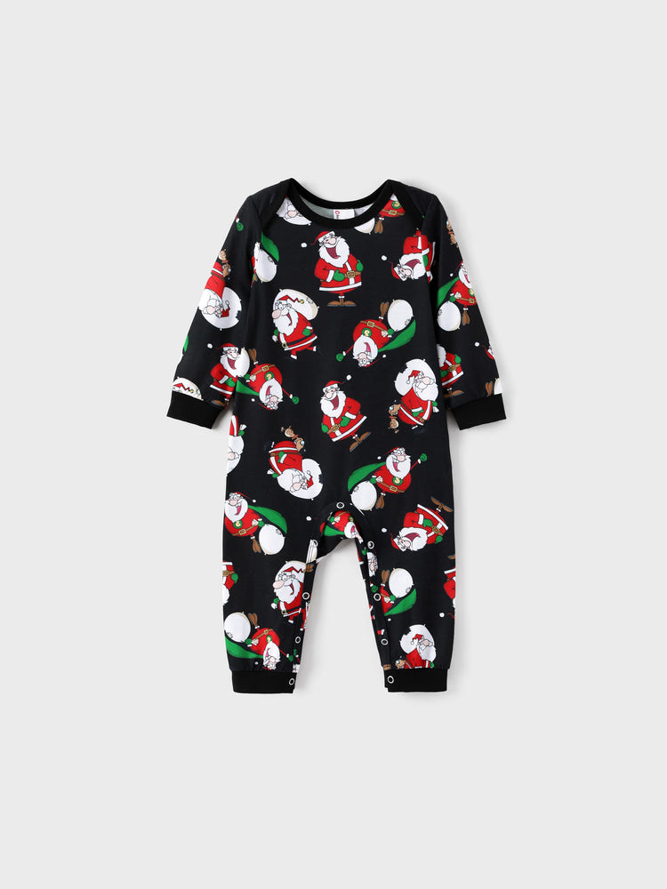 Christmas Matching Family Pajamas Set Christmas Santa Print Black and White PJS with Christmas Socks Black