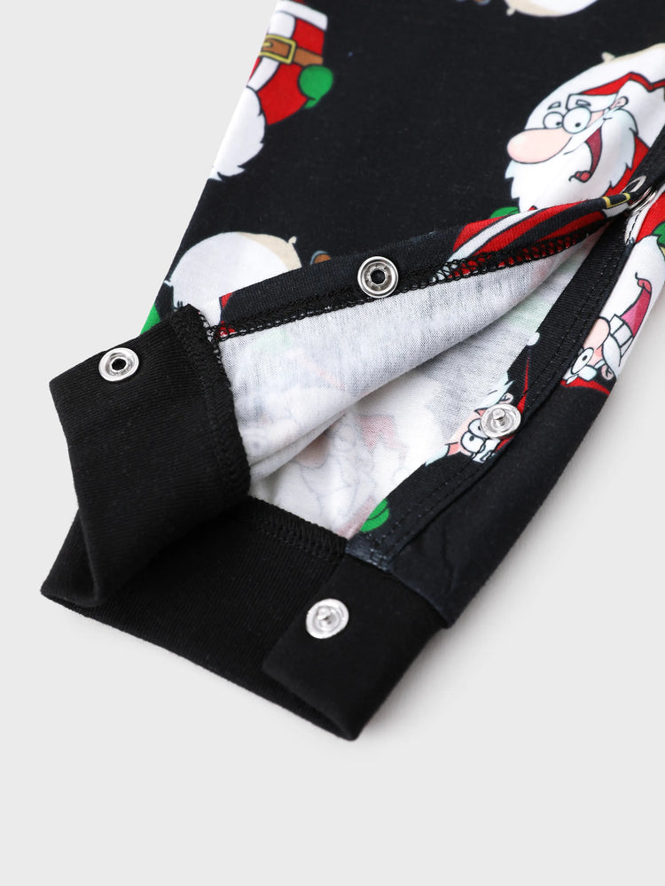 Christmas Matching Family Pajamas Set Christmas Santa Print Black and White PJS with Christmas Socks Black