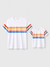 Ensembles familiaux assortis de robes à manches flottantes et de t-shirts à manches courtes à col en V à rayures colorées, blanc original