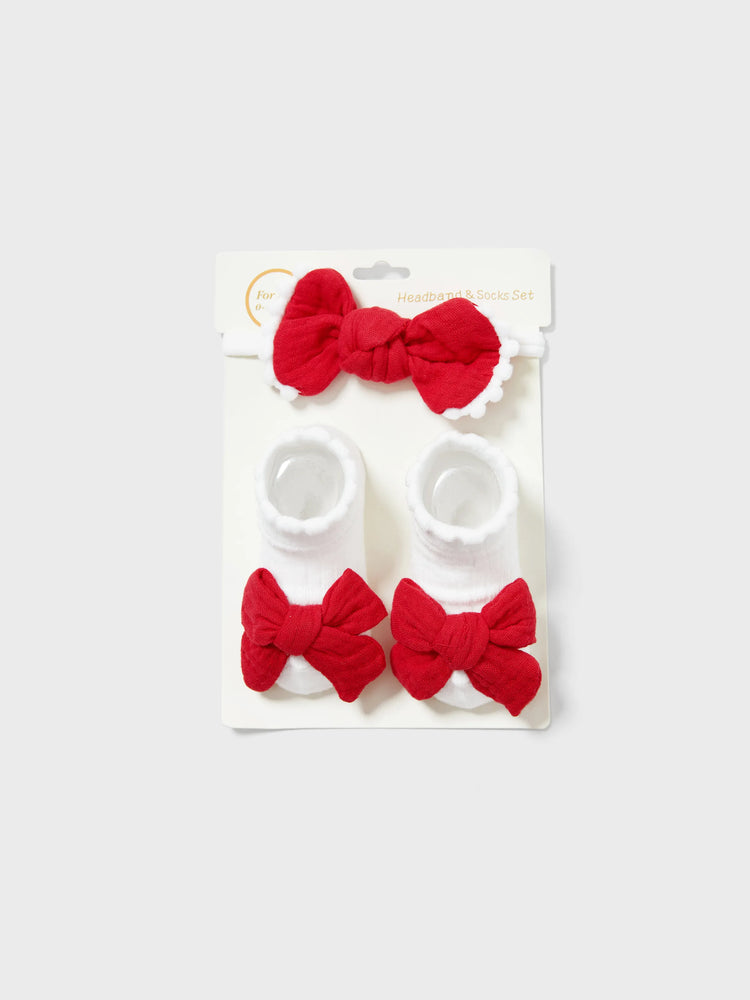 Lot de 2 ensembles bandeau et chaussettes à fleurs pour bébé fille, rouge
