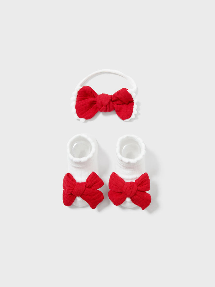 Lot de 2 ensembles bandeau et chaussettes à fleurs pour bébé fille, rouge