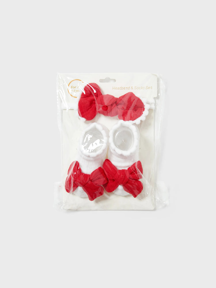 Lot de 2 ensembles bandeau et chaussettes à fleurs pour bébé fille, rouge