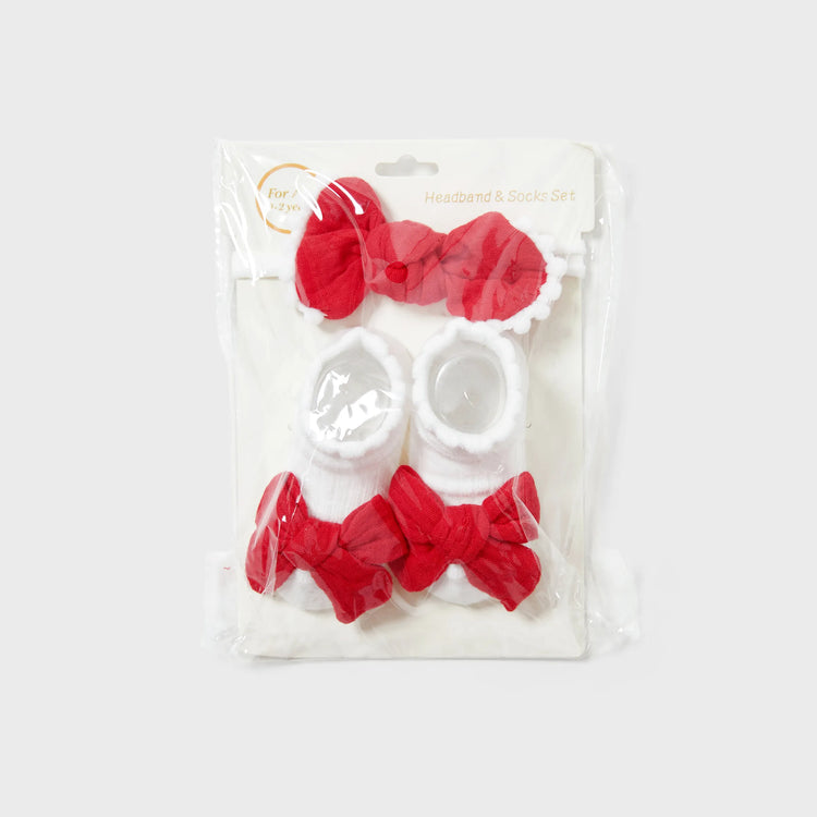 Lot de 2 ensembles bandeau et chaussettes à fleurs pour bébé fille, rouge
