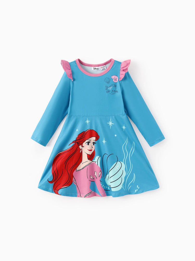 Vestido con volantes y estampado de Ariel para niña pequeña de Disney, color azul