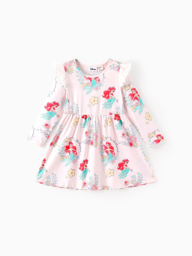 Robe à volants imprimée princesse Disney Ariel pour bébé fille, rose