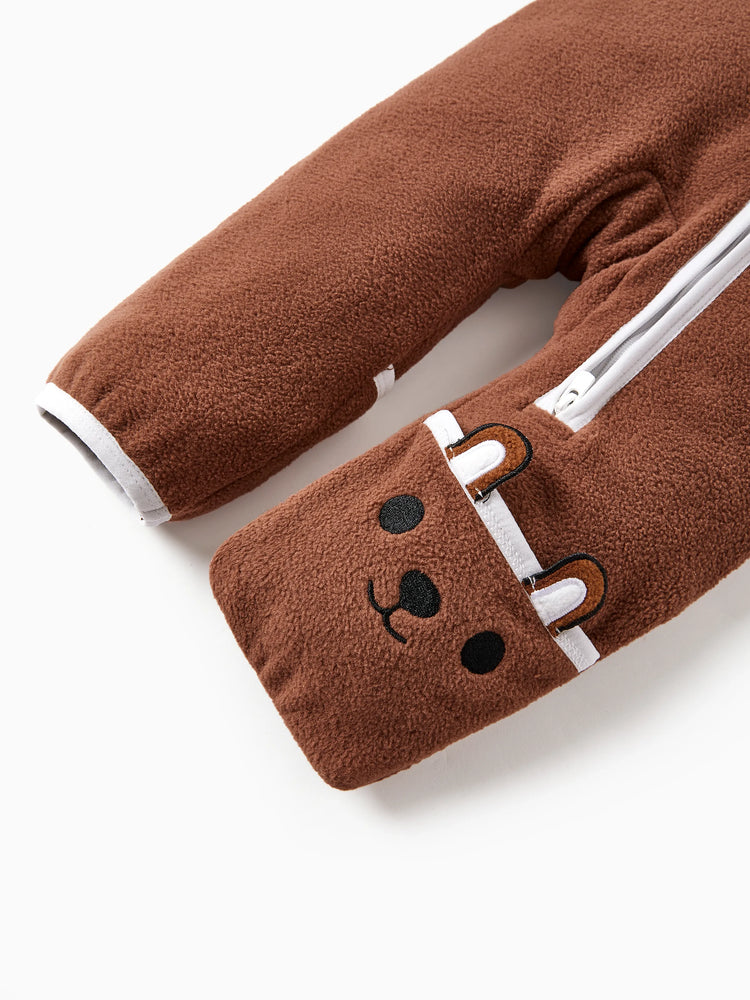 Unisex Jumpsuit 3D Hyper-Tactile Infant Outfit 2-way Onesies with Animal Pattern Brown