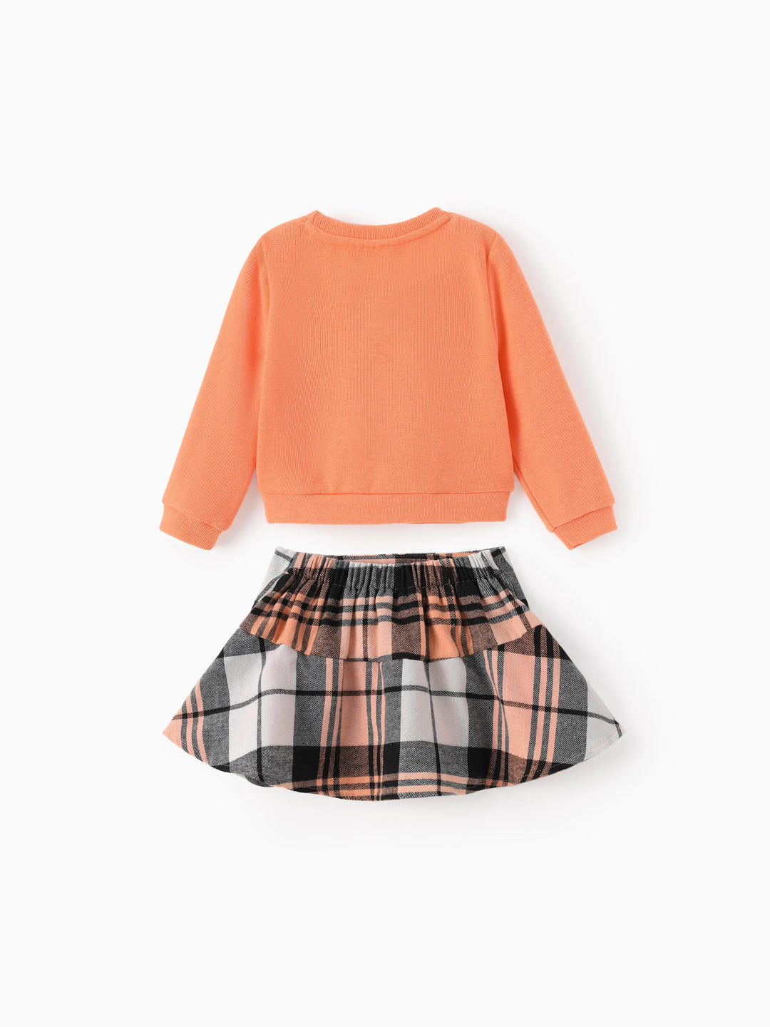 Ensemble Disney Princess Moana pour petite fille, composé d'un haut tricoté et d'une jupe à carreaux orange et rouge.