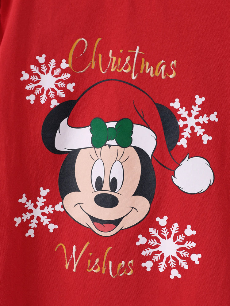 Ensemble 2 pièces haut à manches flottantes et leggings rouge pour bébé/petite fille Disney Mickey et ses amis, motif Noël