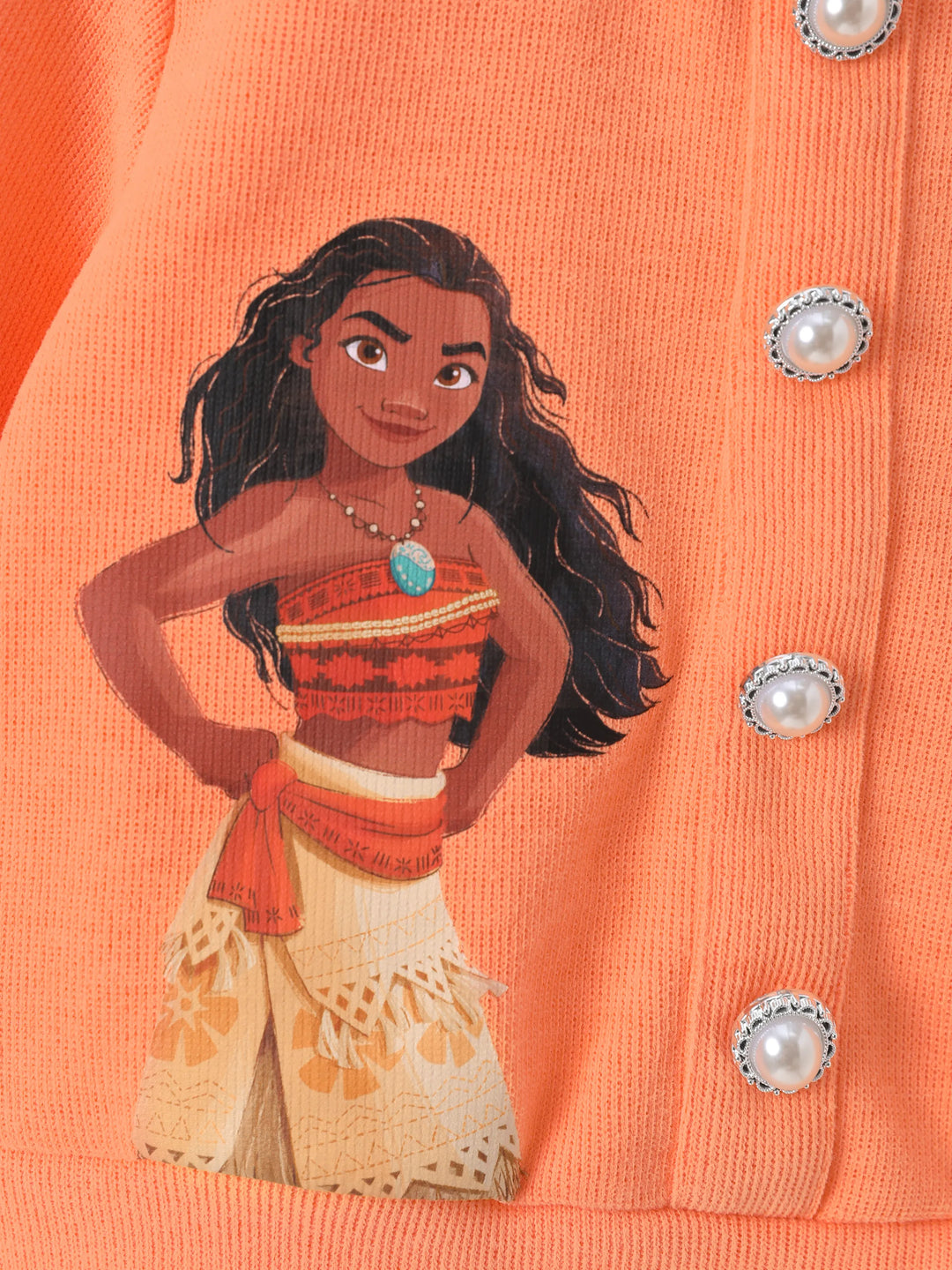Ensemble Disney Princess Moana pour petite fille, composé d'un haut tricoté et d'une jupe à carreaux orange et rouge.