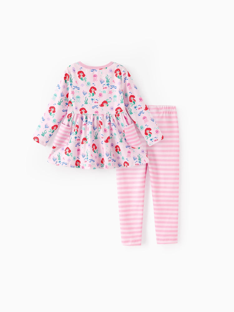 Ensemble 2 pièces tunique rayée à volants et leggings rose pour bébé/petite fille Disney Princess Ariel