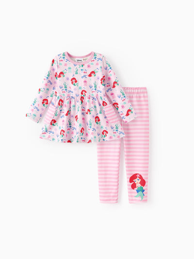 Disney Princess Baby/Toddler Girl Ariel 2pcs Striped Ruffle Tunic Top and Leggings Set Pink