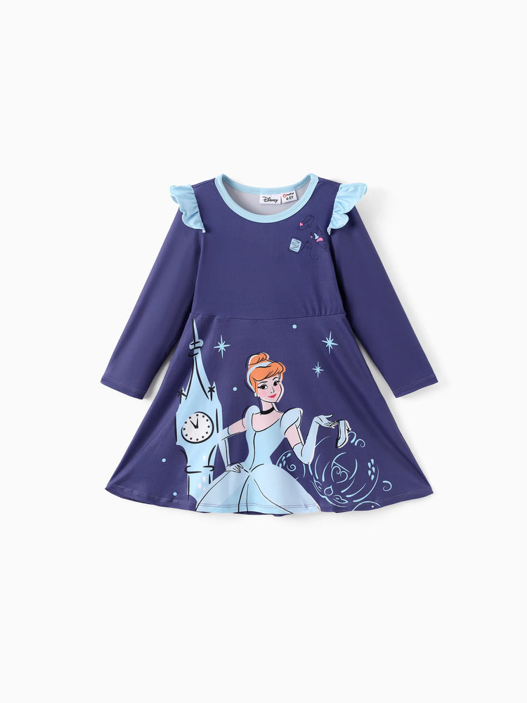 Vestido morado con volantes y estampado de Cenicienta para niña pequeña de Disney Princess