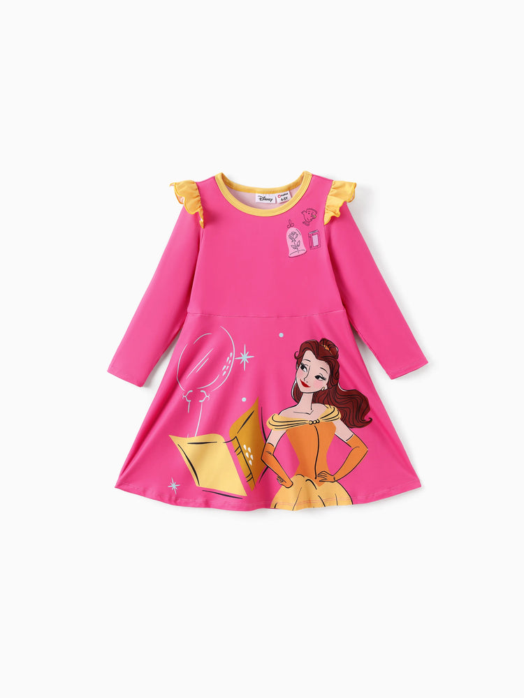 Disney Princess Toddler Girl Belle Print Ruffled Dress Pink