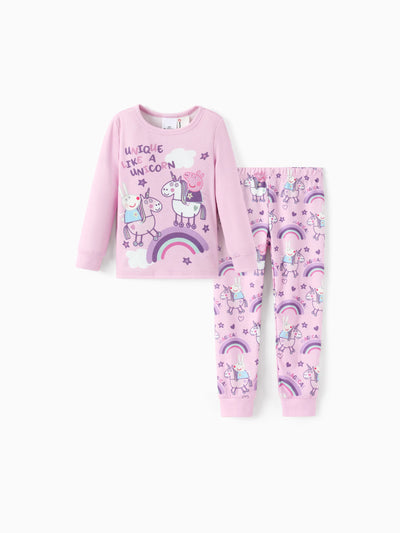 Peppa Pig Toddler Girls 2pcs Naia? Dessert Print Long-sleeve Snug-Fitting Pajamas Set Light Pink