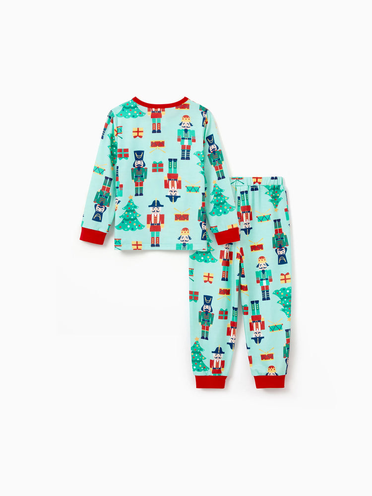 Christmas Matching Family Pajamas Set Soldier and Christmas Tree Print PJS with Christmas Socks Pale Green