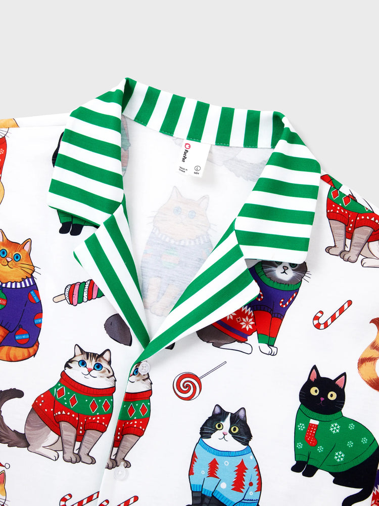 Christmas Matching Family Pajamas Set Christmas Cat Print PJS with Christmas Socks Multi-color
